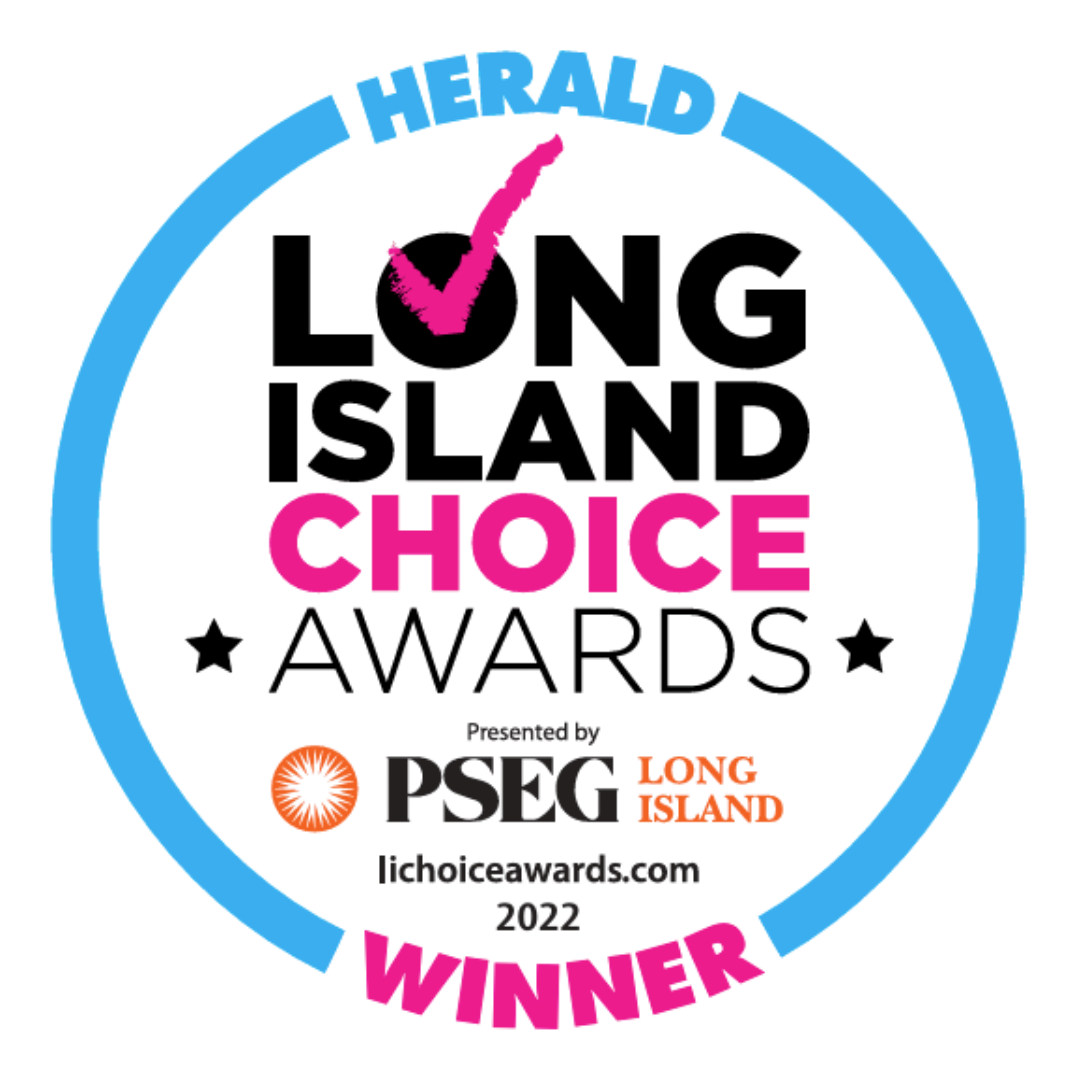 Circular badge reading Herald Long Island Choice Awards with a pink checkmark, Presented by PSEG Long Island, the website lichoiceawards.com, 2022, and Winner at the bottom in bold pink text.